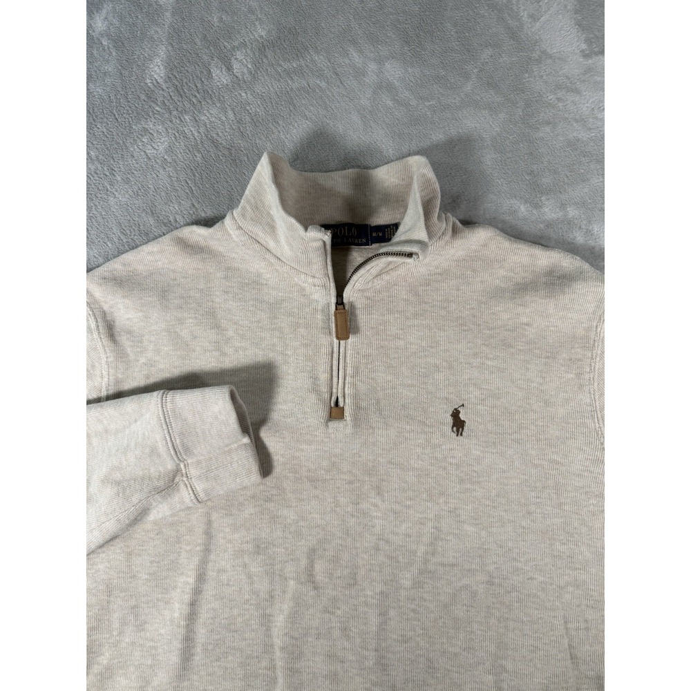 Polo Ralph Lauren Sweater Mens Medium Beige 1/4 Zip Long Sleeve Pullover